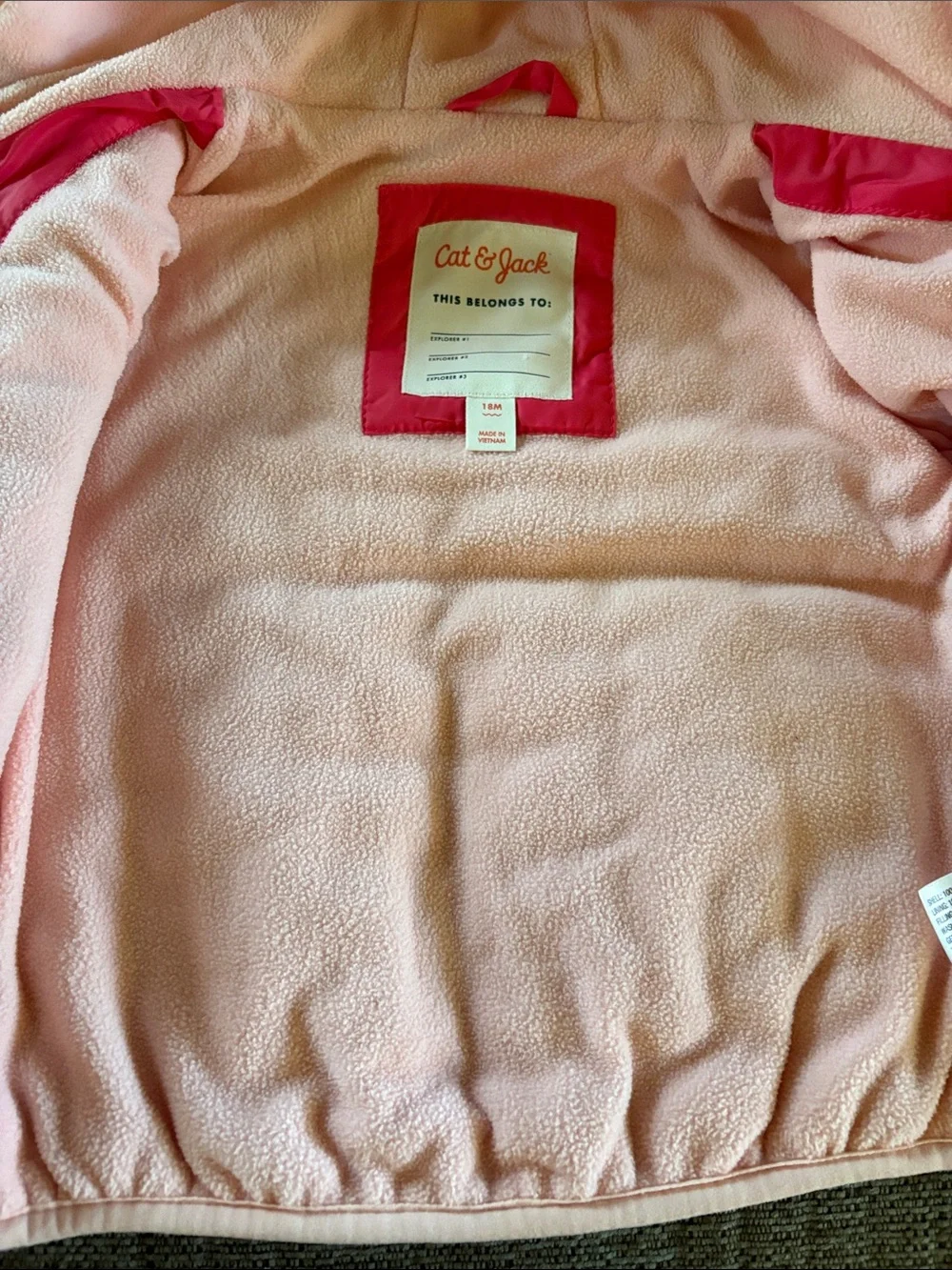 Cat & Jack Bright Pink Quilted Hooded Puffer Jacket Fleece Lined 18 months
